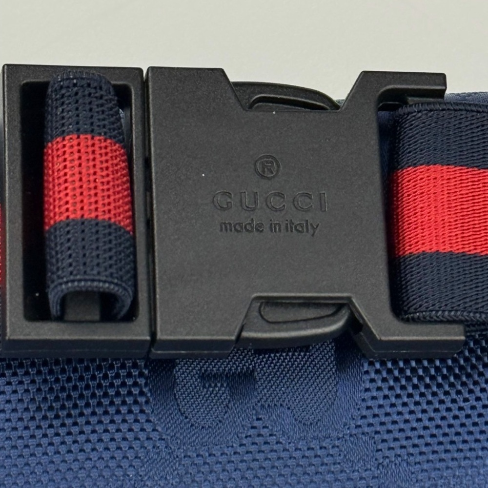 GUCCI Small Blue and Red GG Monogram Web Stripe Bum Bag - Picture 11 of 12
